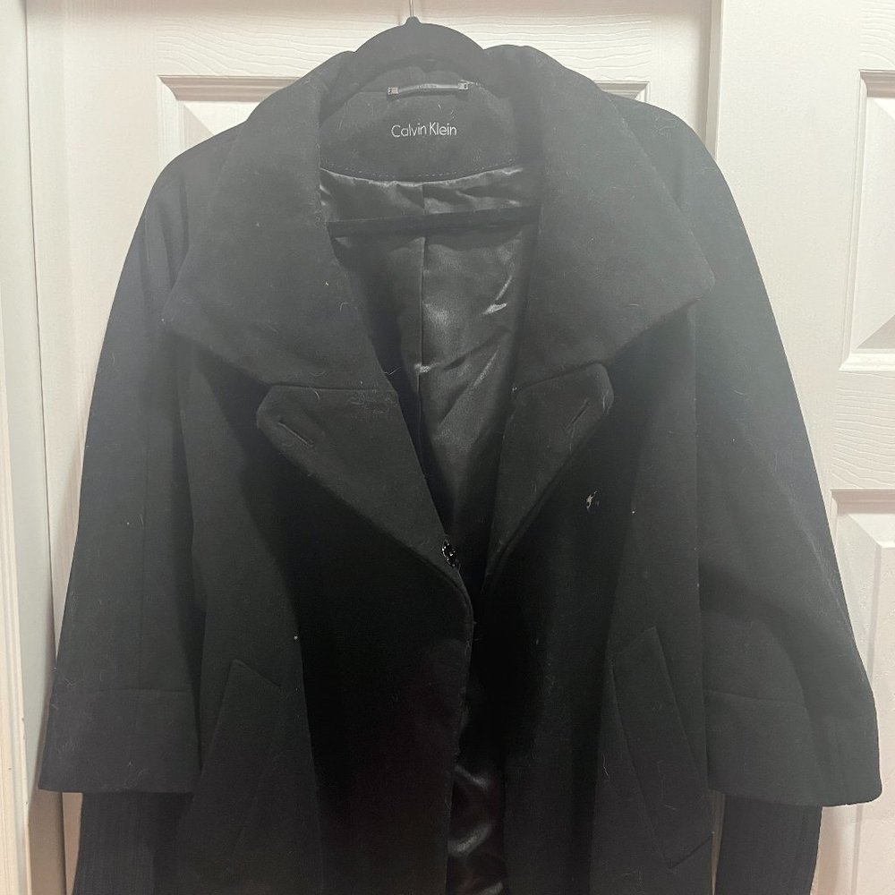 CALVIN KLEIN WOMENS DRESS COAT JACKET BLACK PARKA PONCHO STYLE SZ S/P